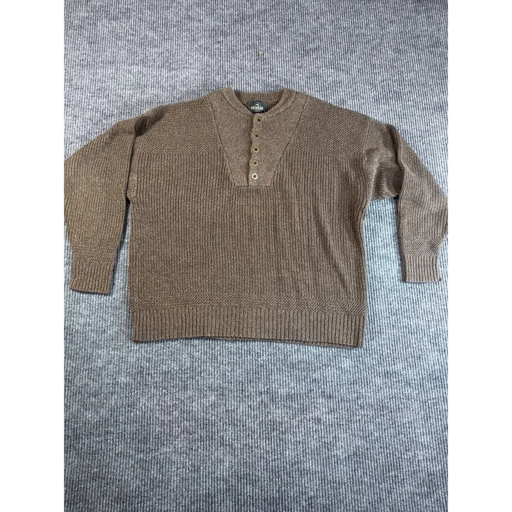 RedHead Brown Chunky-Knit Cotton Acrylic Henley Sweater XL Crew Neck Long Sleeve